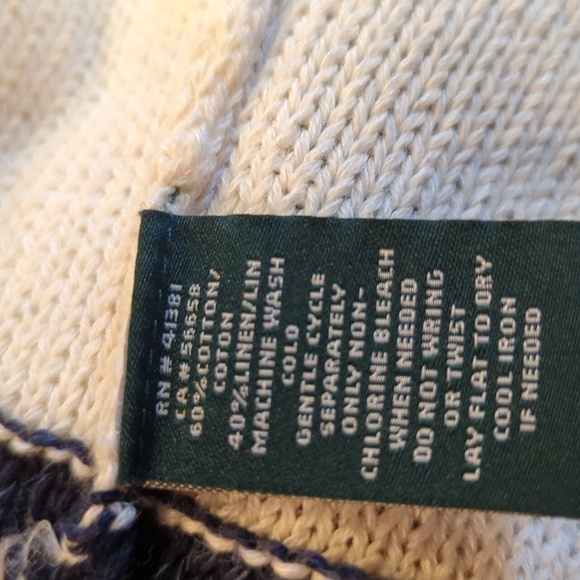 Lauren Ralph Lauren Striped Linen Cotton Cardigan Navy Cream Preppy XS - Picture 6 of 8